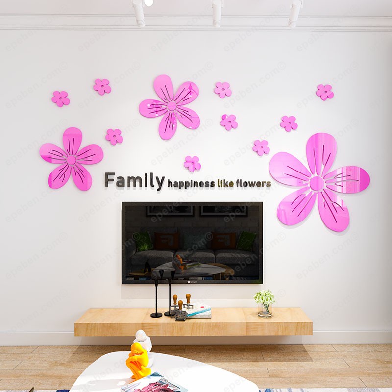 Tranh dán tường mica 3d decor khổ lớn hoa lãng mạn trang trí phòng khách, phòng ngủ Nhiều Size - EPeBen