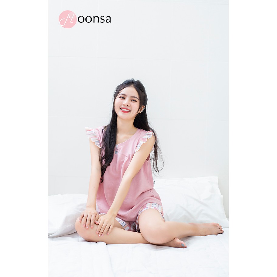 Đồ ngủ nữ tơ linen Bèo Sọc Cổ Tròn [ Moonsa ] | BigBuy360 - bigbuy360.vn