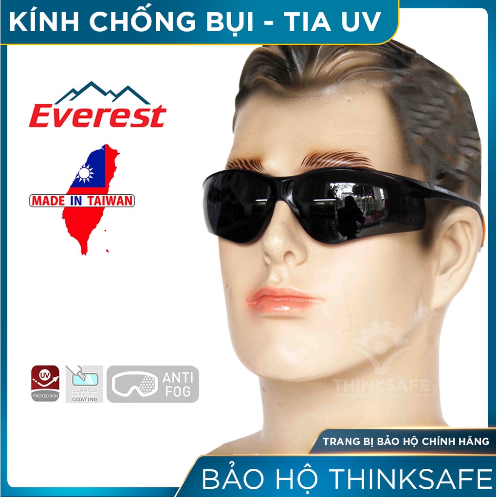 Mắt kính bảo hộ lao động Everest Thinksafe, Kính bảo vệ mắt trong suốt, chống bụi, chống tia UV, dùng đi đường - EV201