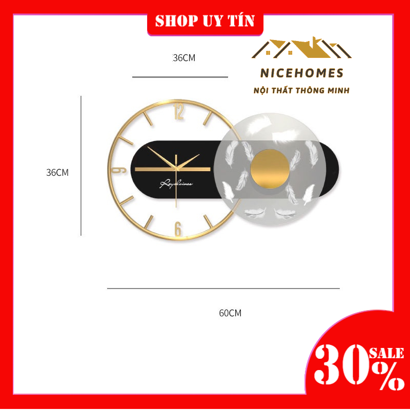 Đồng hồ thông minh NPR14, đồng hồ treo tường cao cấp có ánh sáng trang trí lông vũ