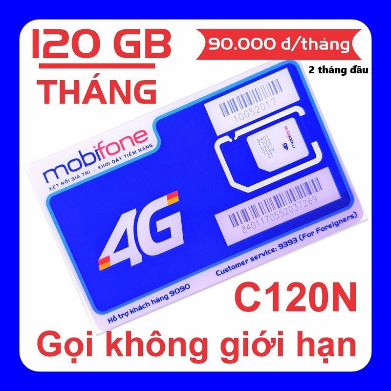 [MOBI KHUYẾN MÃI] Sim 4G 10 số Mobifone C120N gói 120GB/tháng.Miễn phí cuộc gọi nội mạng + 50 phút gọi ngoại mạng