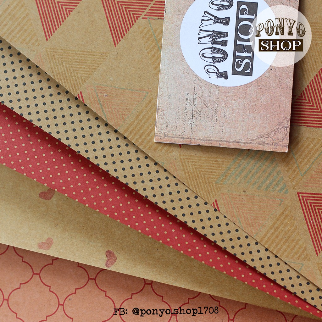 [CÓ SẴN] Bộ 6 giấy họa tiết giấy kraft Vintage (Pattern paper)