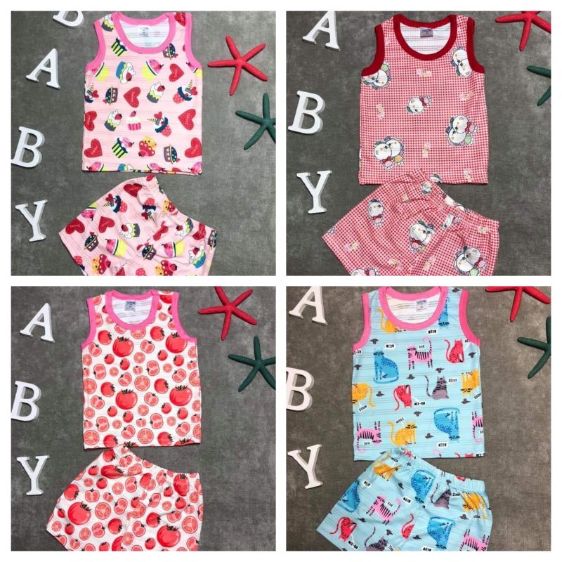 XẢ KHO 100K/3 BỘ Set bộ ba lỗ cotton thái bé gái 8-19kg