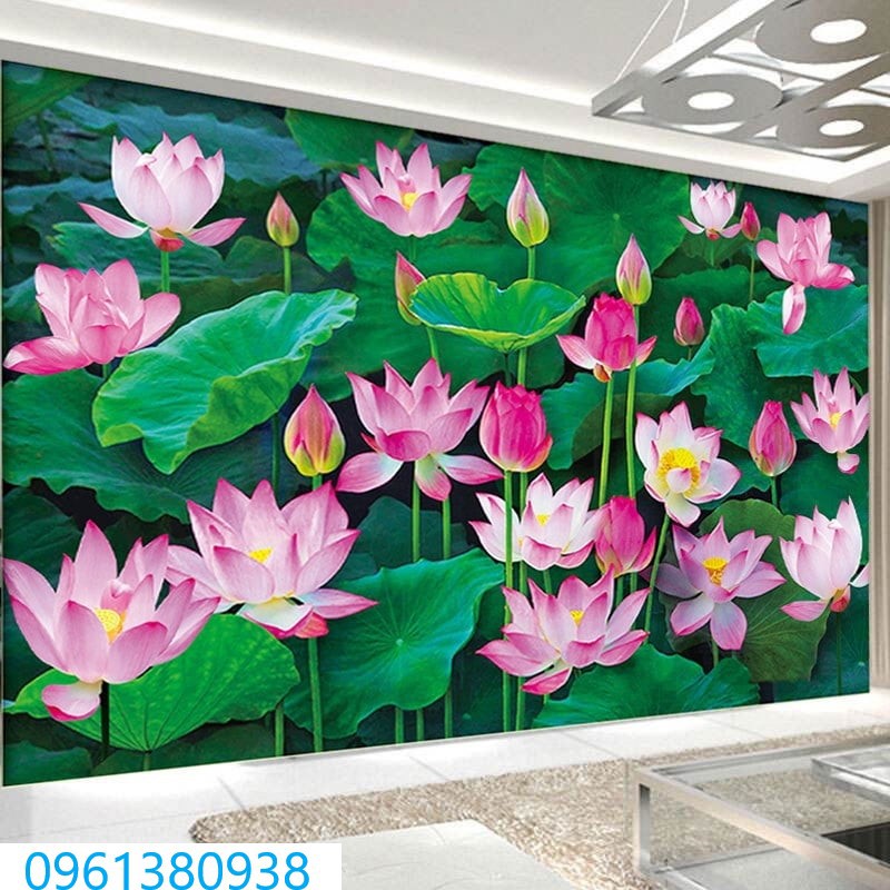 Tranh Đính Đá ĐẦM SEN (ĐÁ ABC CAO CẤP). Kích Thước: 1m x 65cm - 1m50 x 80cm