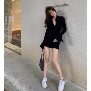 ĐẦM BODY ĐEN TAY DÀI CỔ SƠ MI