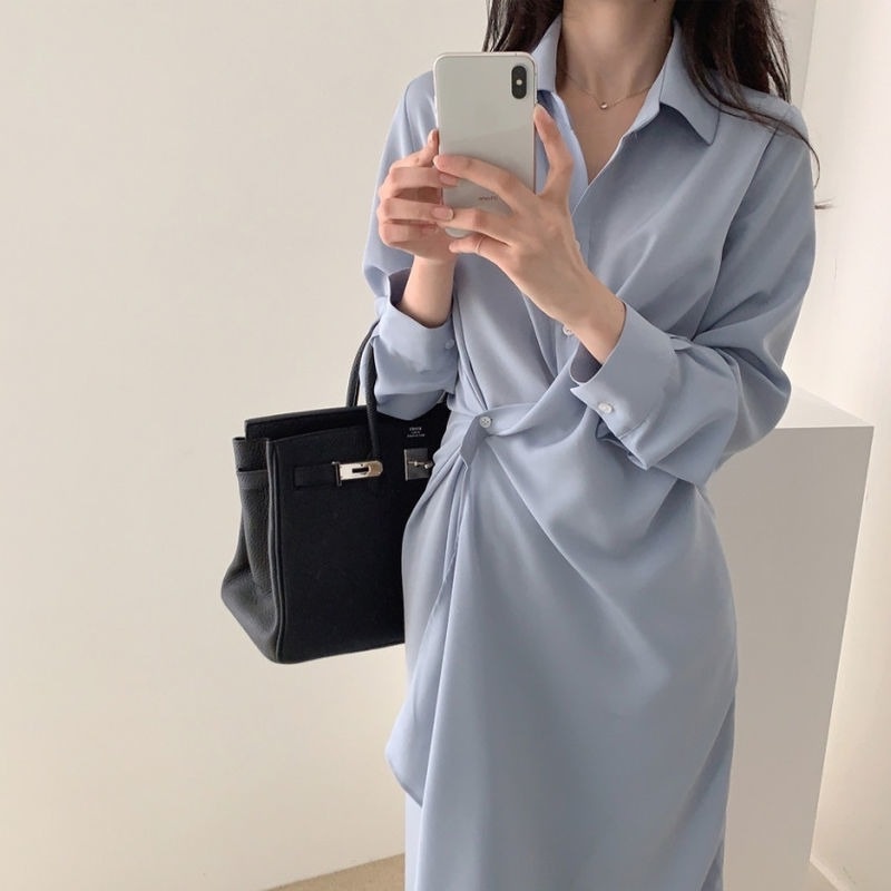 Đầm Sơ Mi Dáng Ôm Chiết Eo Phong Cách Hàn Quốc Thời Trang Xuân Thu Hàng Mới Dành Cho Bạn Nữ