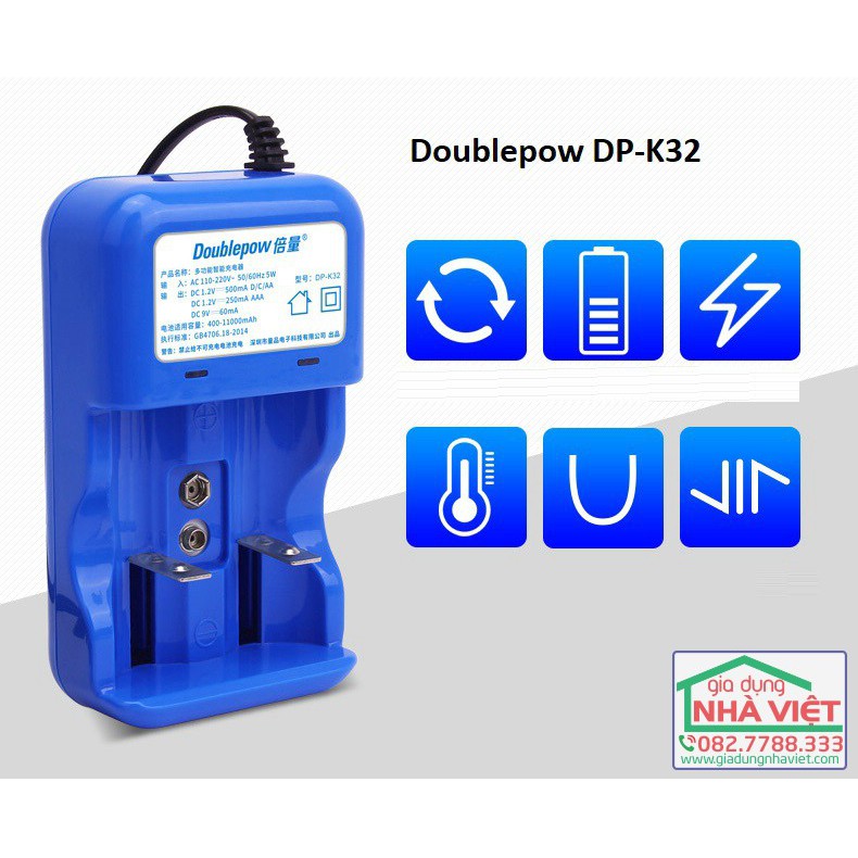 Sạc pin đa năng DP-K32 Doublepow sạc pin đại D, pin trung C, pin 9V