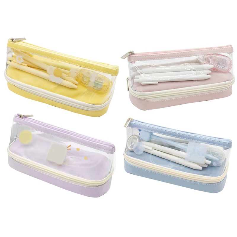 Túi Đựng Bút Chì Cầm Tay Bằng PVC 2 Lớp Có Khóa Kéo Chống Thấm Nước Siêu Bền Dành Cho Người Lớn Và Trẻ Em