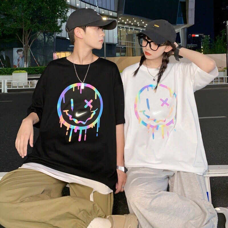Áo thun tay lỡ unisex form rộng Mặt Cười Phản Quang Ulzzang Wind | BigBuy360 - bigbuy360.vn
