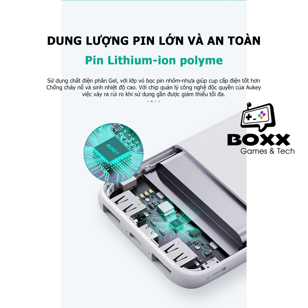 Pin Sạc Dự Phòng 10000mAh Aukey PB-N73S, pin dự phòng Aukey Cổng Sạc Nhanh Type C 18W, 2 Cổng USB-A