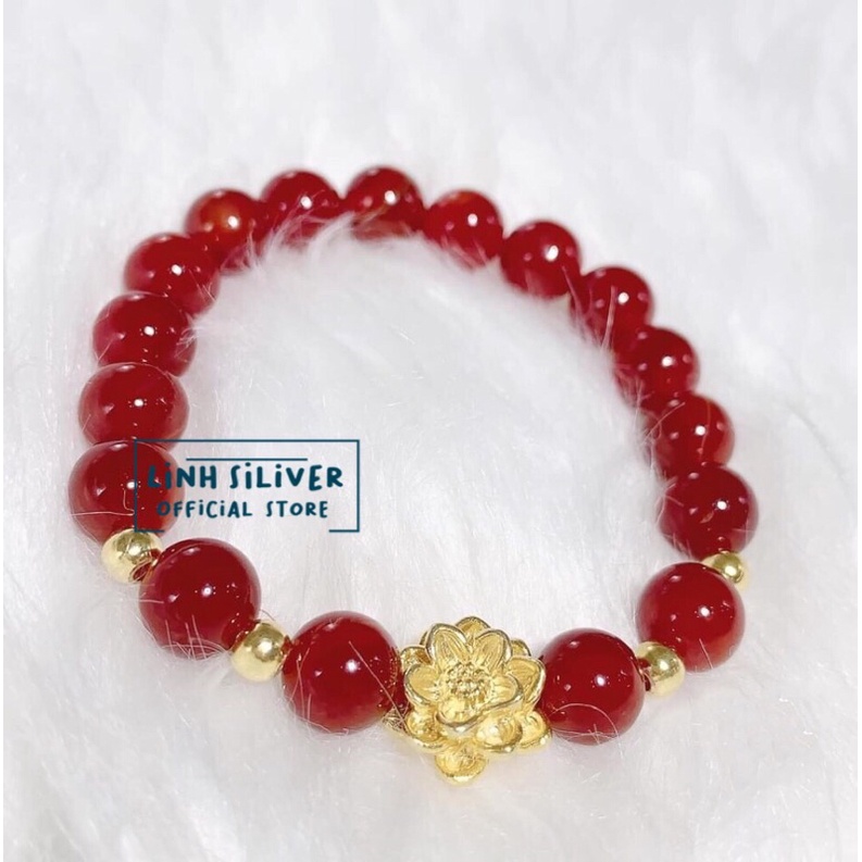 VÒNG TAY ĐÁ MÃ NÃO MIX CHARM SEN BI BẠC MẠ VÀNG