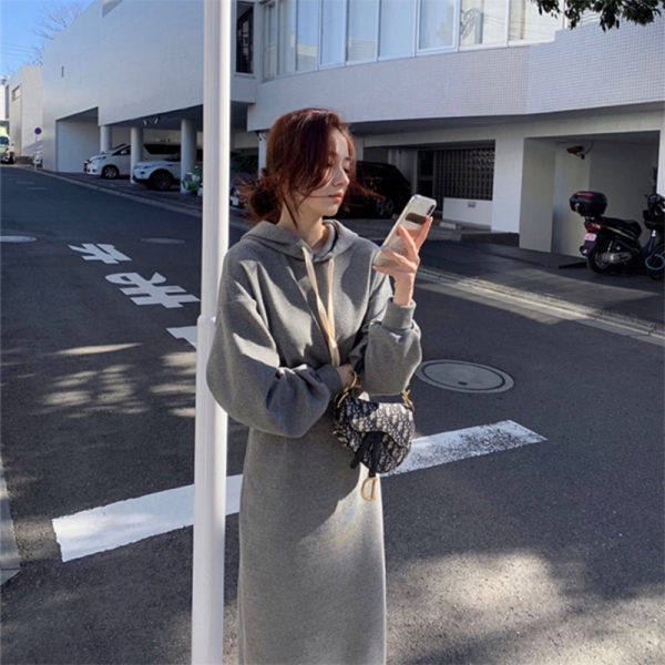 Đầm Hoodie Tay Dài Dáng Rộng Thời Trang Mùa Thu 2021 Cho Nữ