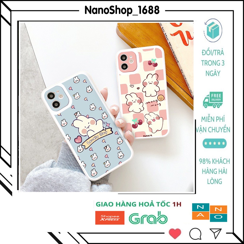 Ốp Lưng Iphone Cạnh Vuông, Bảo Vệ Camera in Hình Thỏ ip 7Plus,8Plus,x,xs,xsmax,11,11promax,12,12promax,13,13promax