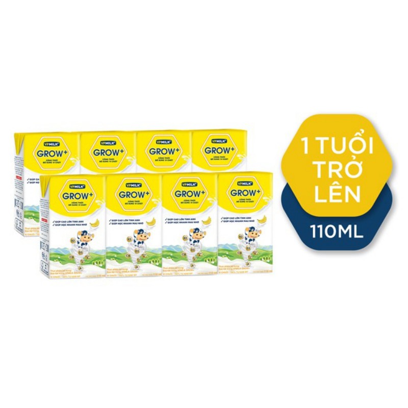 Sữa Tươi Tiệt Trùng VPMilk Grow+ Vị Dâu, Vị Chuối, Sữa Tươi Vị Thơm, Ngon 110ml/hộp