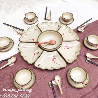 Bát Đĩa sứ Bát Tràng cao cấp, set bát đĩa hoa mặt trời nhiều kiểu dáng (size 55cm)