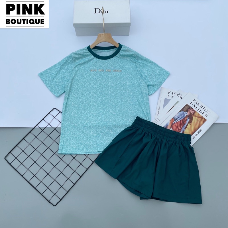 Bộ Đồ Nữ Cộc Tay Thun Quần Short Trượt Mùa Hè Thiết Kế PINKBOUTIQUE