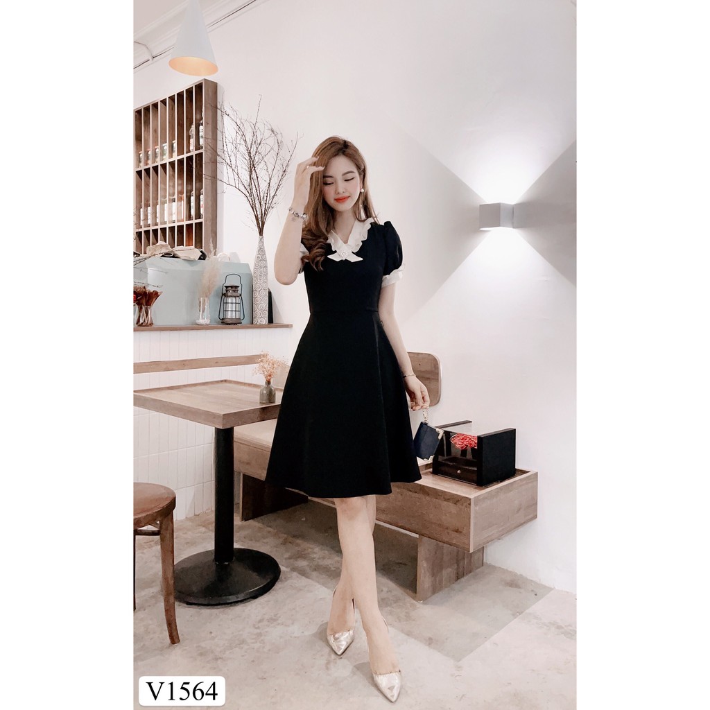 [Mã FAGREEN245 giảm tới 30K đơn 99K] Váy đen xòe V1564 - Đẹp Shop DVC (Kèm ảnh thật trải sàn do shop tự chụp)