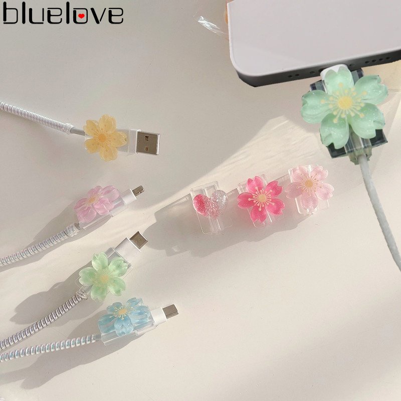 1 Vỏ Bọc Bảo Vệ Dây Cáp Sạc USB Hình Bông Hoa Màu Sắc Ngẫu Nhiên