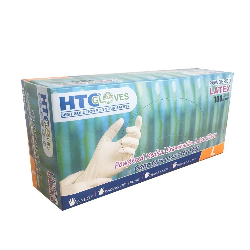 GĂNG TAY - BAO TAY CAO SU Y TẾ HTC, VGLOVE HỘP 100 CÁI