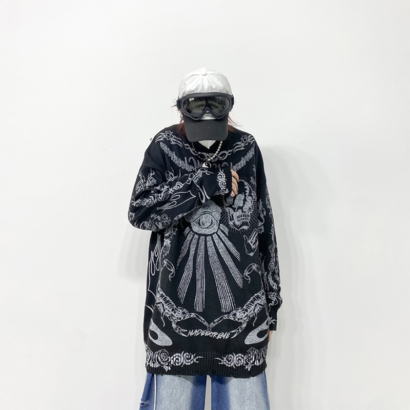 Xiabao Áo Sweater Dệt Kim Tay Dài Chui Đầu Hình Bọ Cạp Phong Cách Gothic Harajuku Unisex Oversize