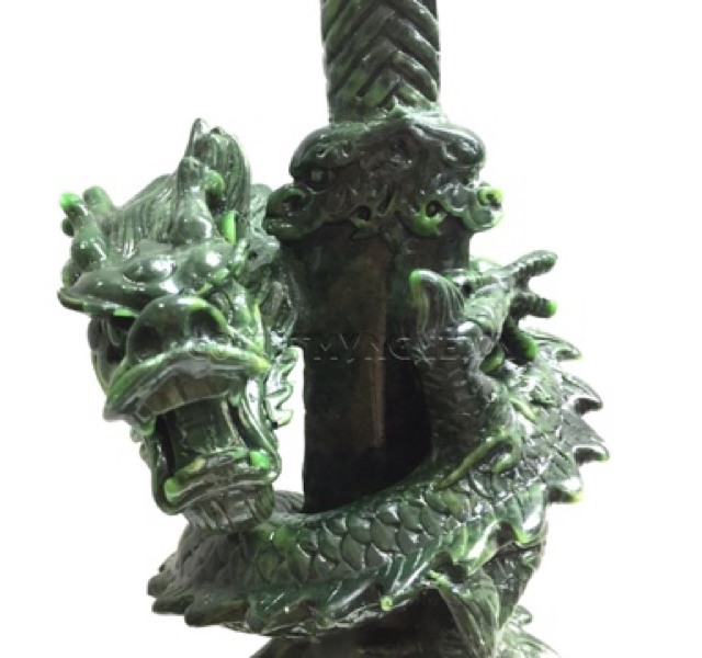 Tượng Đá Trang Trí Rồng Phong Thủy - Kiếm Rồng Cao 41cm - Đá Xanh Lục Bích