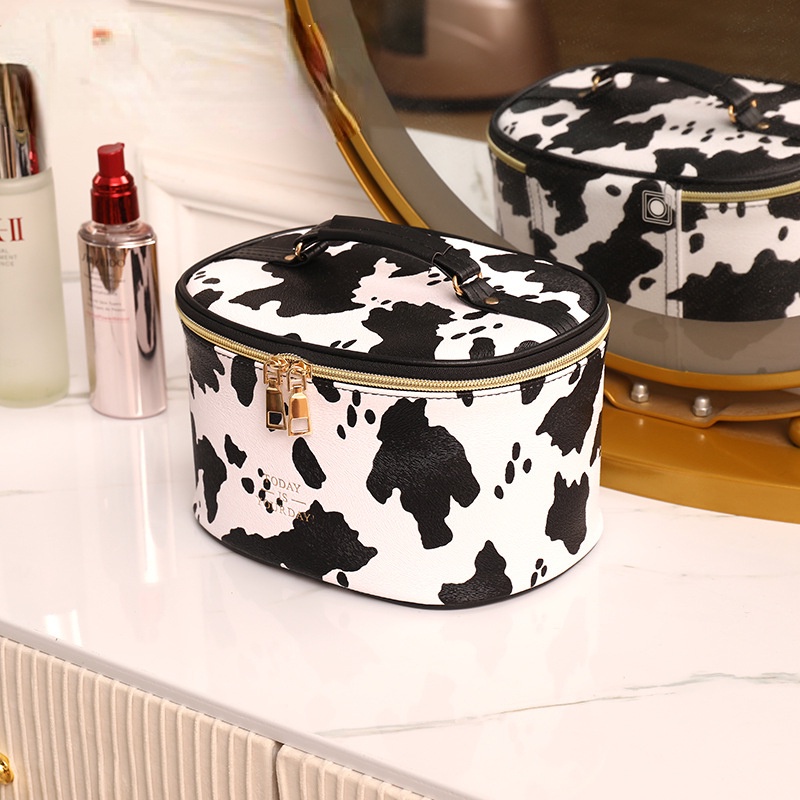 Túi Đựng Mỹ Phẩm Da PU Họa Tiết Bò Sữa Chất Lượng Cao