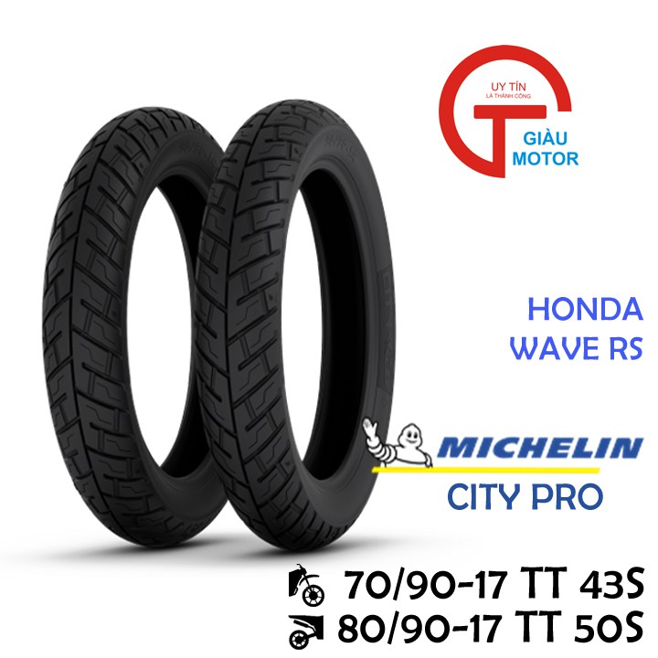 Cặp vỏ xe Honda Wave RS hãng Michelin size 70/90-17 và 80/90-17 gai CITY PRO dùng ruột