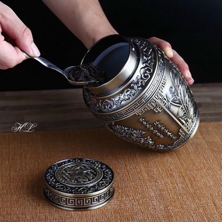 Hộp Đựng Chè Bằng Hợp Kim Sang Trọng Hoạ Tiết Tứ Quý