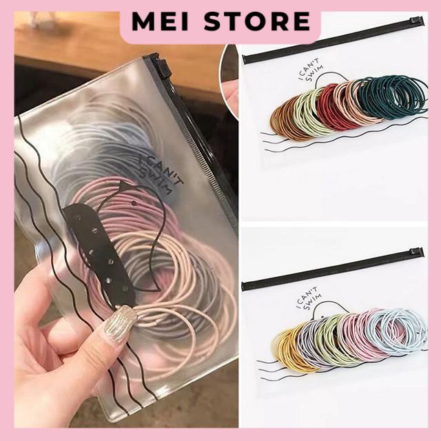 Set 100 Sợi Thun Cột Tóc Kèm Túi Zip