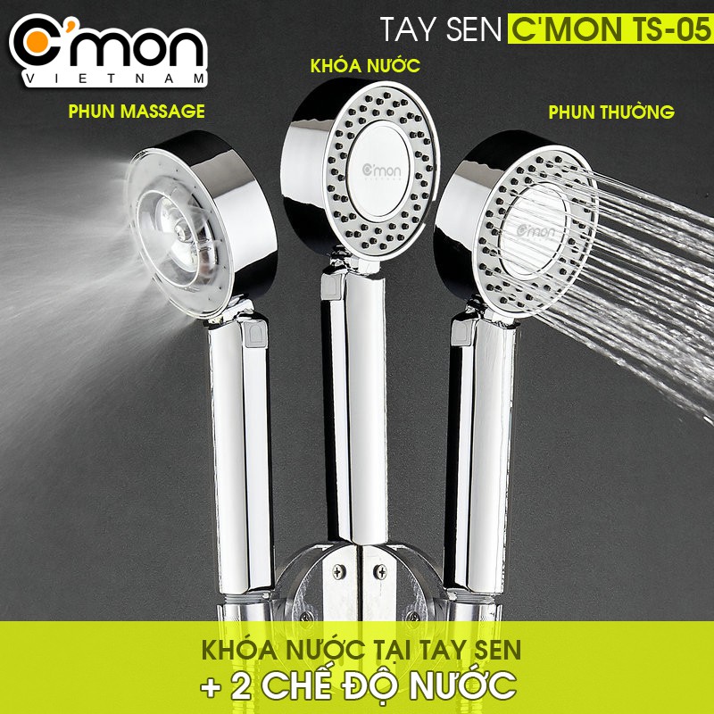 Bộ vòi sen tắm 2 chế độ, phun tia từ cả 2 mặt sen C'mon TS-05 + dây sen