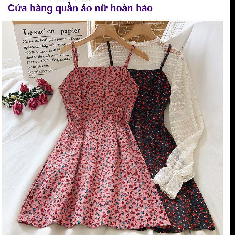 quần nữ2021 chiếc váy ngắn hở lưng in họa tiết cổ điển mùa hè mới của phụ nữ dây ôm kết hợp hoa mỏng và cao