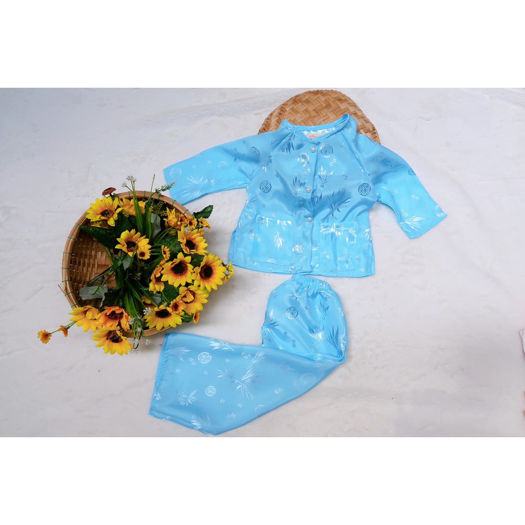 Bộ bà ba gấm Thái Tuân lá tre cho bé trai, bé gái siêu xinh 4 màu