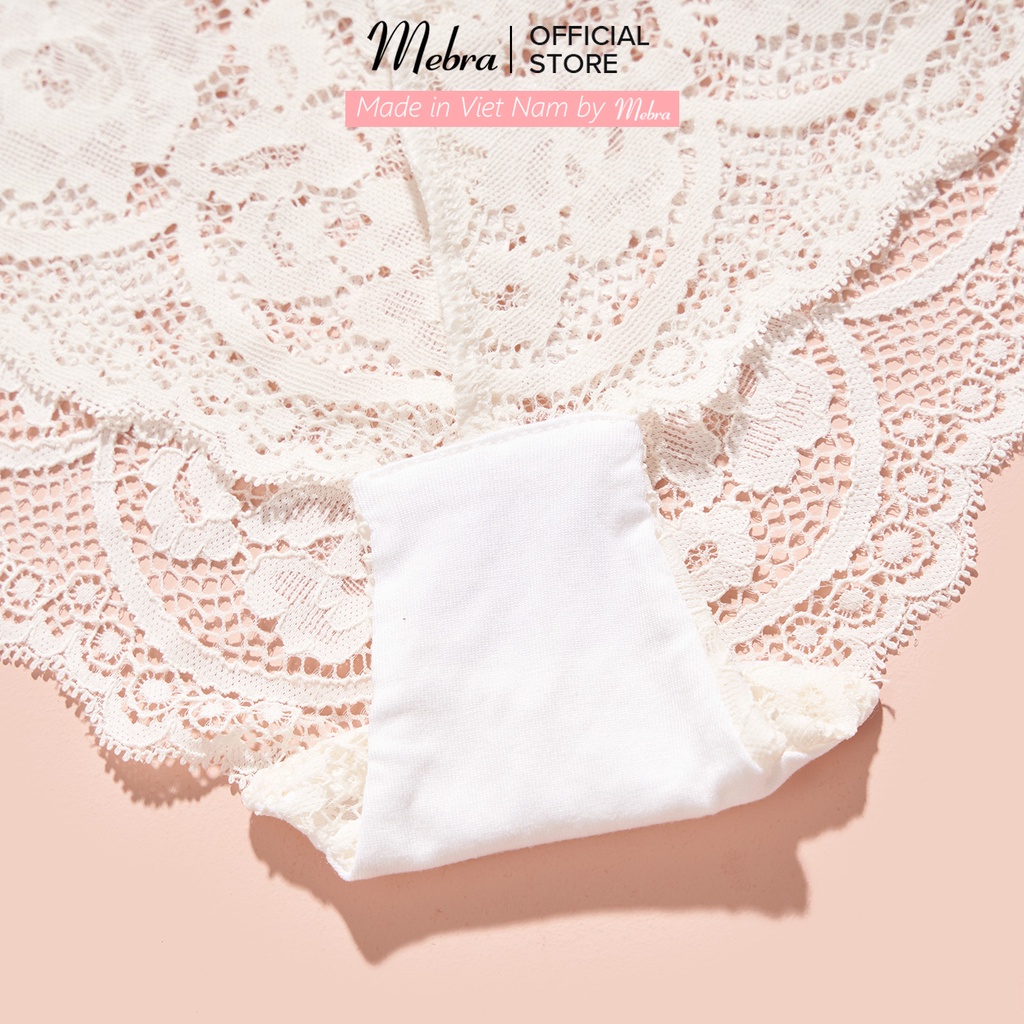Quần lót ren nữ màu trắng co giãn tốt có đáy quần cotton Mebra Q044