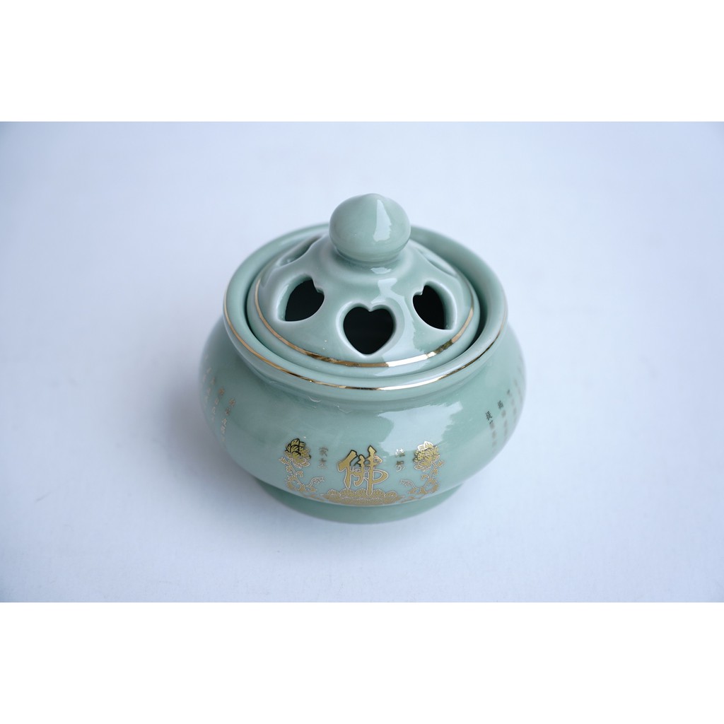 Lư xông trầm hương gốm sứ sen Phật Chú Đại Bi, hủ đốt trầm mạ vàng bình an - Nhiều màu | BigBuy360 - bigbuy360.vn