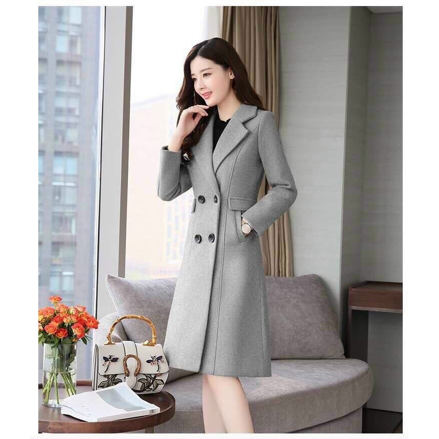 Áo Khoác Dạ Thu Đông Phôm Dài Cổ V Cao Cấp BY4470