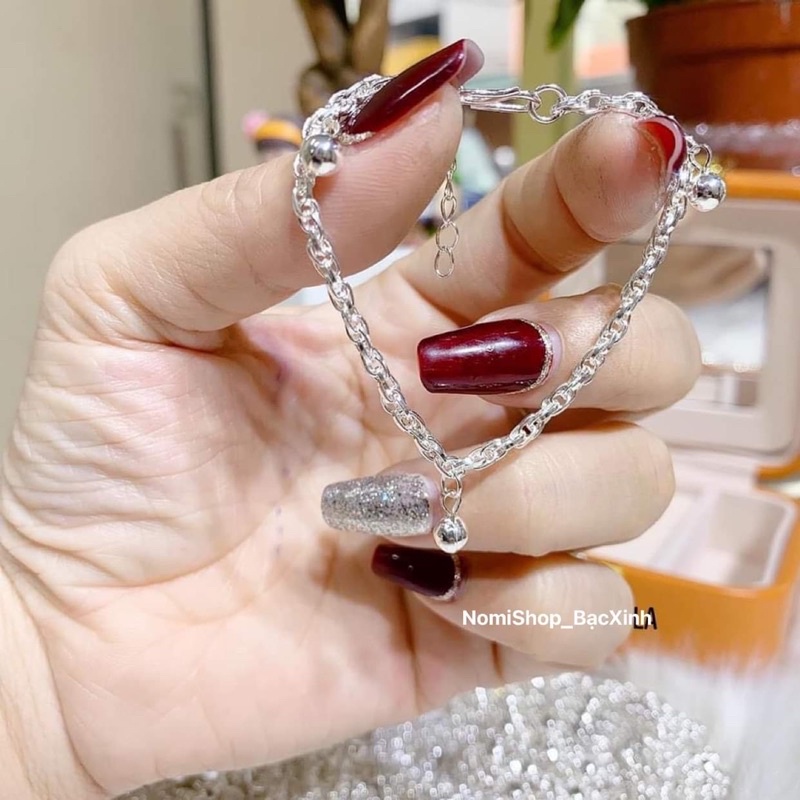Lắc tay bạc ta kiểu dây xoắn xích mix bi có cỡ trẻ em và người lớn Mainomi Shop Bạc Xinh
