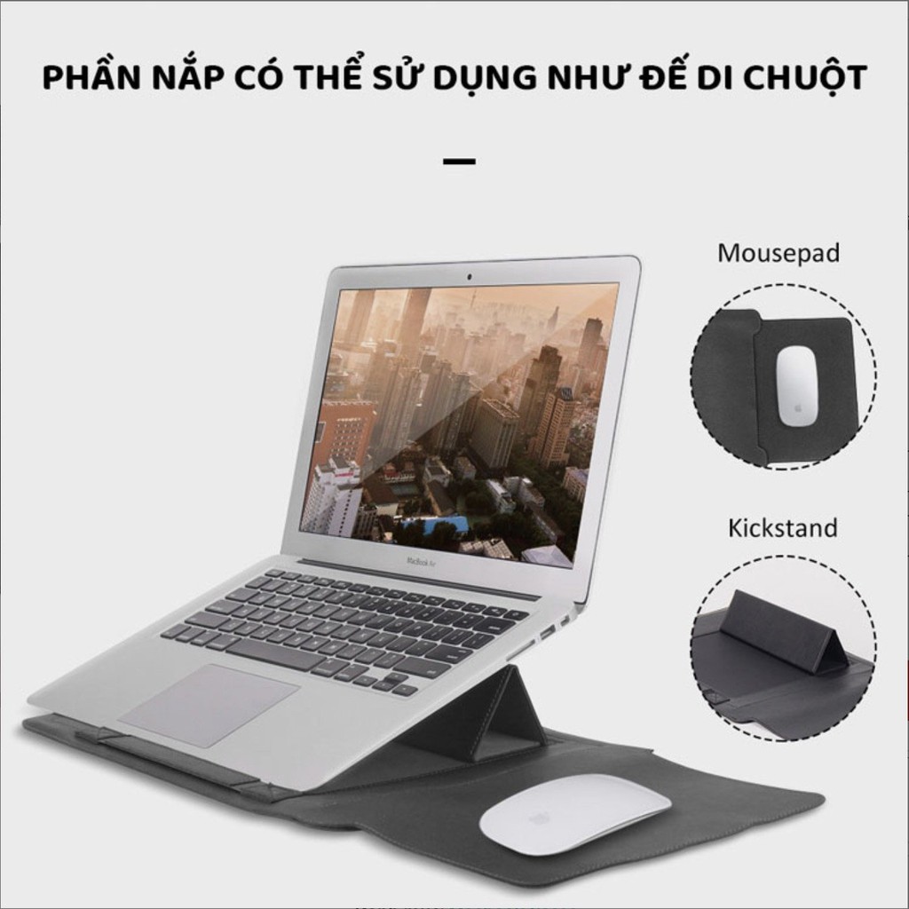 Bao da cho Laptop thế hệ mới tích hợp giá đỡ và tấm lót chuột đa năng Sleeve (Đen)