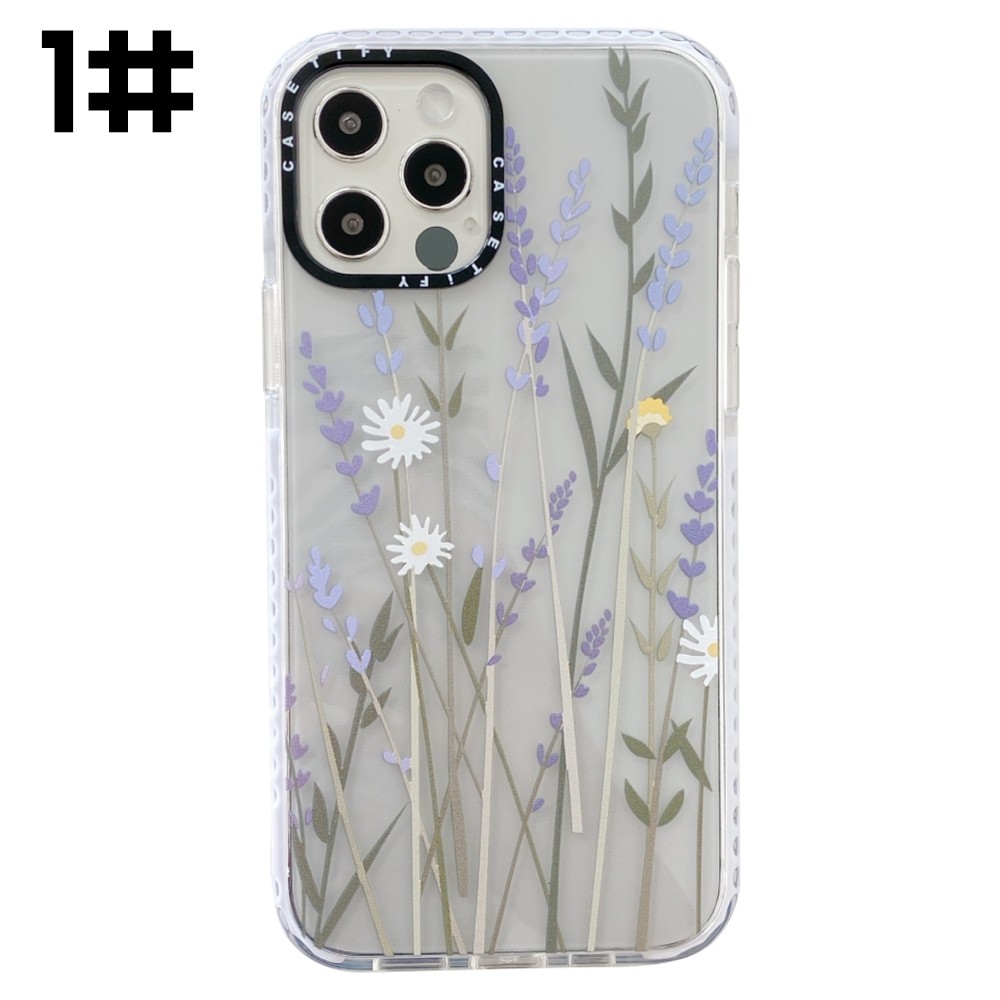 Apple iPhone 7 8 Plus 7+ 8+ X XS XR 11 11Pro 12 Mini 12Mini Pro Max XSMax SE 2020 insta Style Casetify Tide Brand Cute Hand Painted Floral Flower Daisy Lavender Lens Protection Flexible Soft Silicone TPU Case Cover Anti-Drop Casing