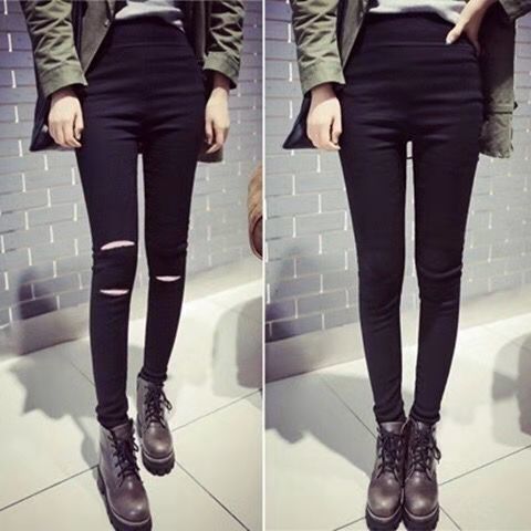 Quần Legging Lửng Phối Vết Rách Cá Tính Cho Nữ