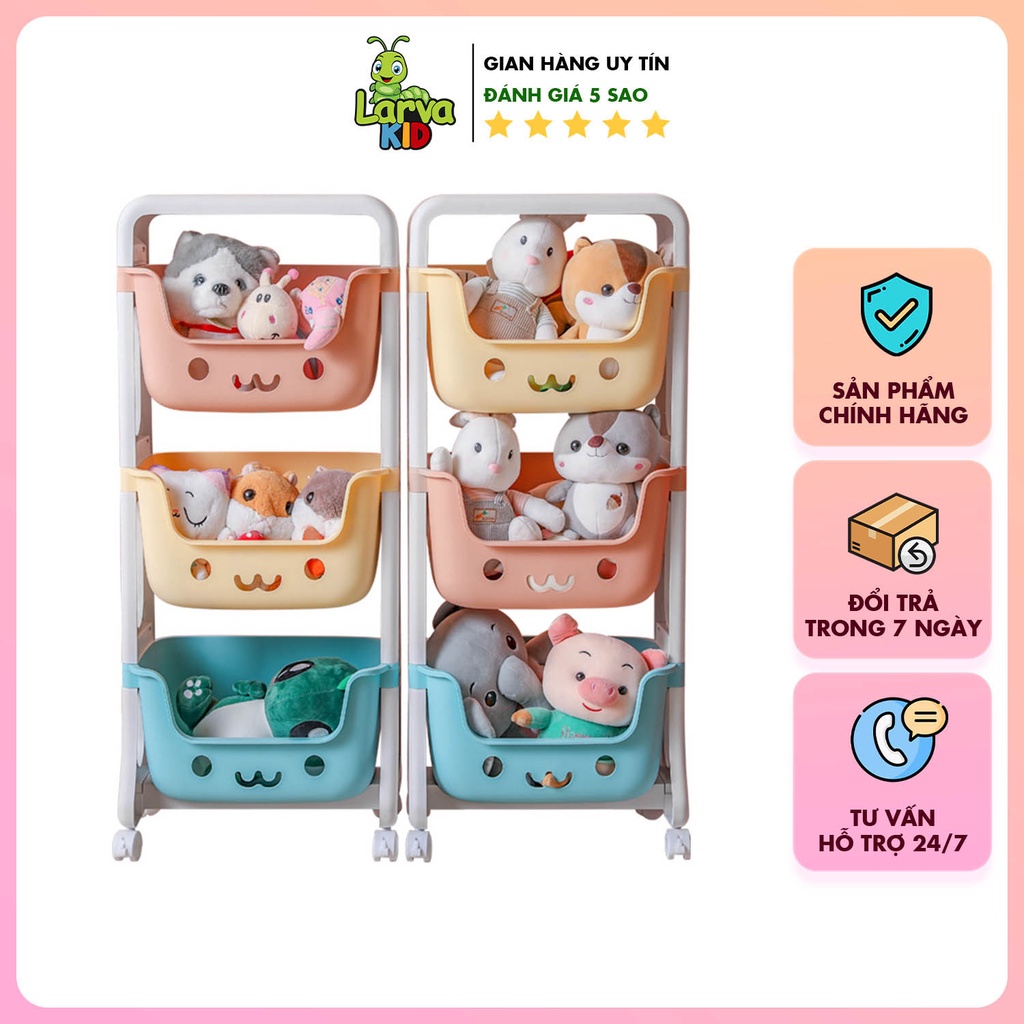Kệ gấu 3 tầng đựng đồ cho bé đa năng, kệ nhựa để đồ chơi sách vở quần áo cho trẻ - LARVA KID