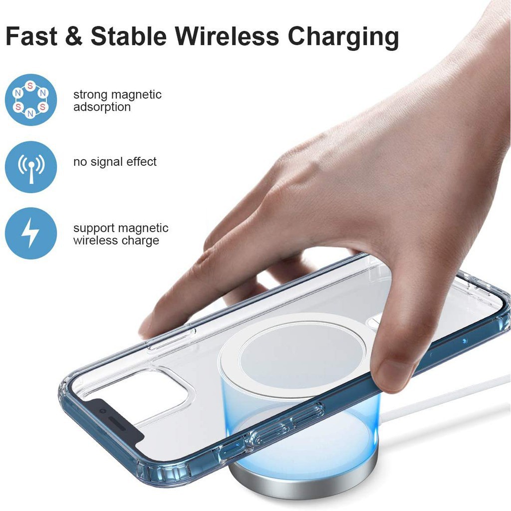Magsafe Ốp Lưng Vỏ điện thoại Da Từ Tính Trong Suốt Kèm Ngăn Đựng Thẻ Cho iPhone 12 Pro Max 12pro 12 Mini 20W bộ chuyển đổi