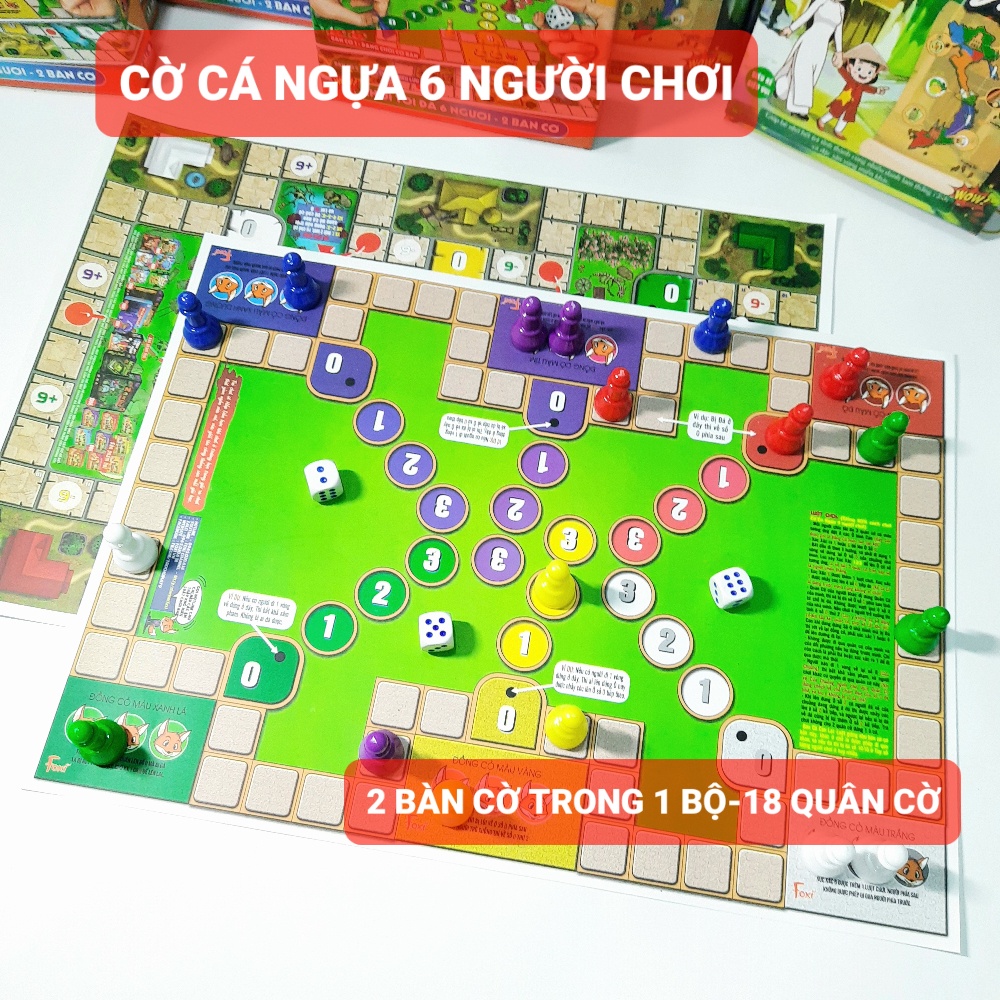 Board game-Cờ xúc xắc cá ngựa 6 người chơi Foxi-đồ chơi phát triển tư duy-dễ chơi-vui nhộn-giá siêu rẻ