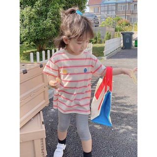 Set áo kẻ đỏ quần legging xám bé gái