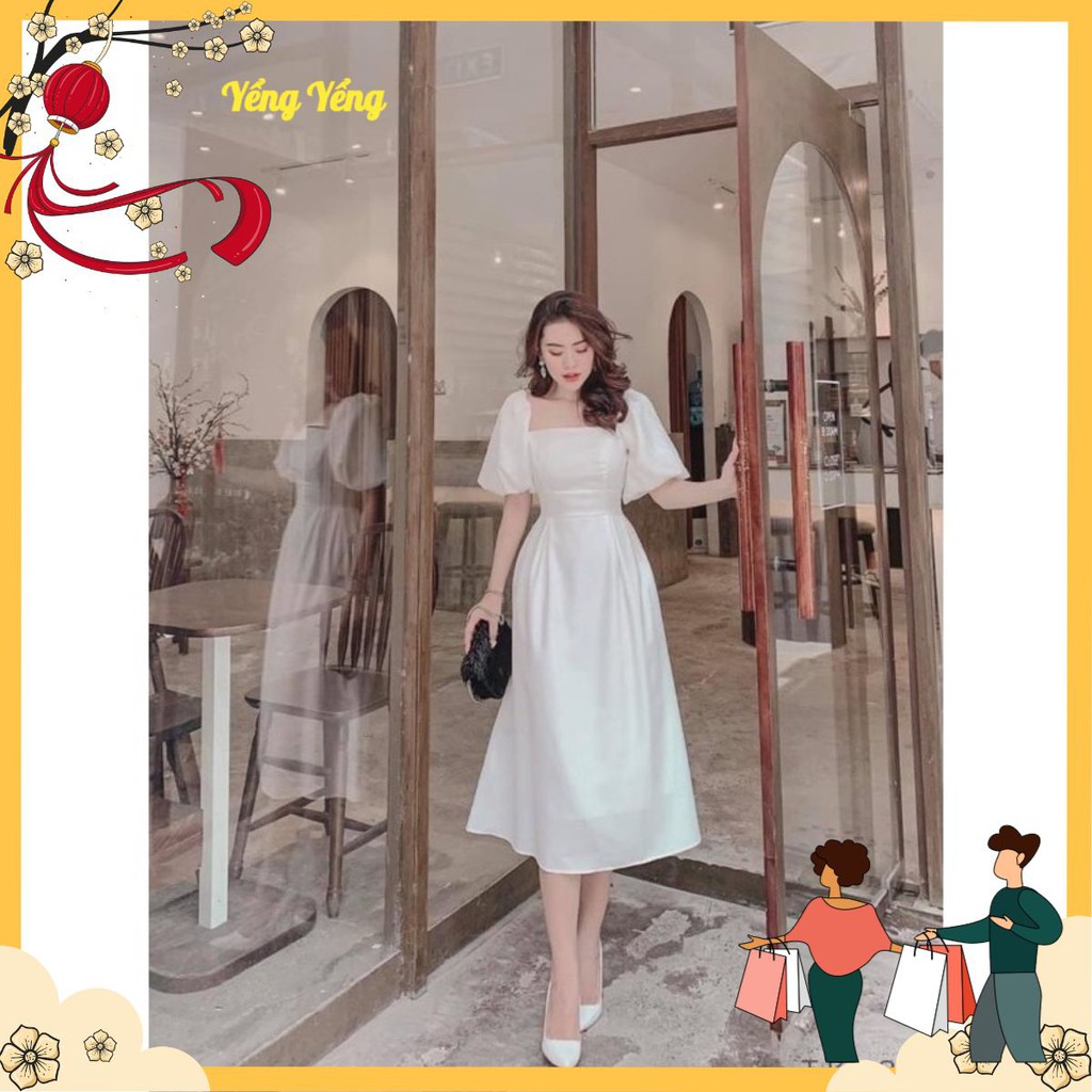 VNU244 - VÁY TRẮNG TẰM THÁI 2 LỚP CỔ VUÔNG