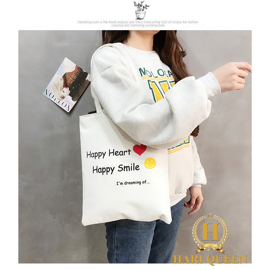 [Túi tote] Túi vải Happy tim cười HARI0720