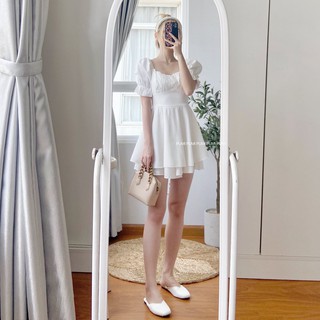 Đầm jump trắng cột nơ freesize Pumi