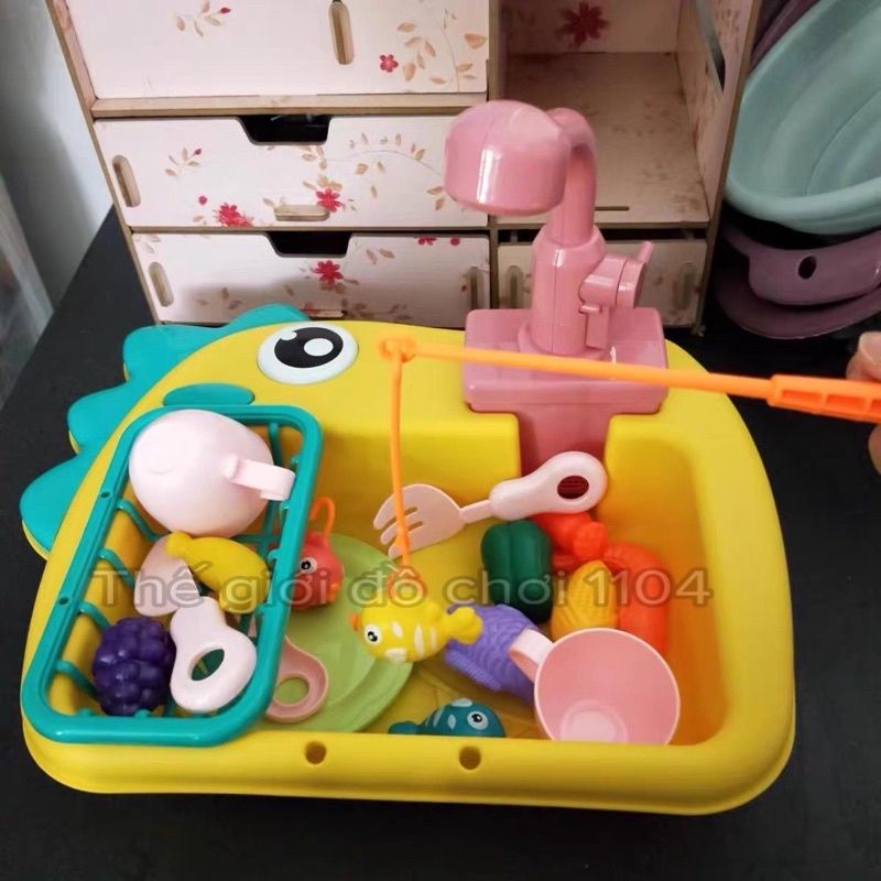 Bộ đồ chơi nhà bếp-Bé luyện tập rửa bát, rửa rau củ
