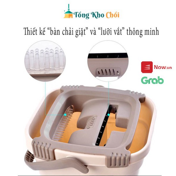 Bộ lau nhà tiện ích đa năng Pulito, cây lau nhà thông minh tự vắt kèm thùng 2 ngăn tặng kèm 1 bông lau LS-CKT-N