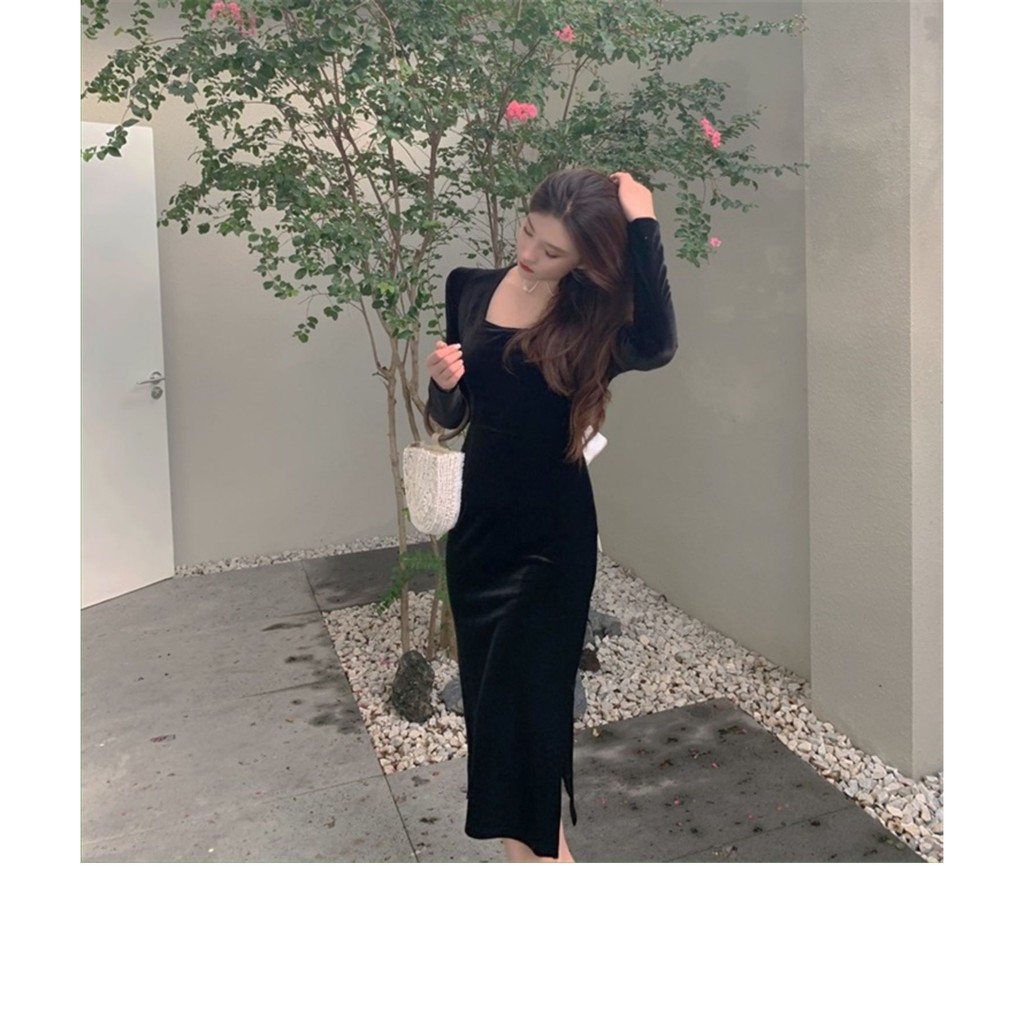 [Mã FAMAYWA2 giảm 10K đơn 50K] Váy nhung cổ nhung kết hợp hở lưng quyến rũ-V24 | BigBuy360 - bigbuy360.vn