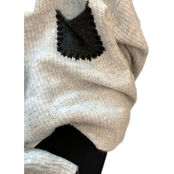 Áo Sweater Dệt Kim Cổ polo Dáng Rộng Màu Sắc Tương Phản Thời Trang Xuân Thu Cho Nữ